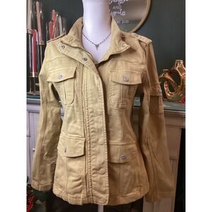 Kensie Jeans Utility Field Jacket Womens Medium Mustard Yellow Tan Zip